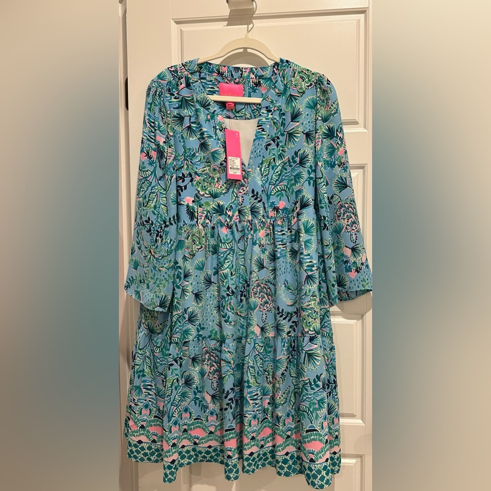 NWT Lilly Pulitzer Martine Dress Frenchie Blue Mosaic Shells Size Large
